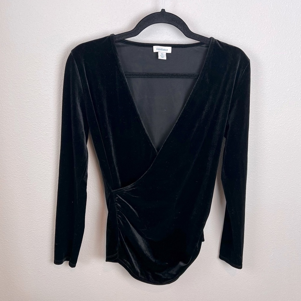 Sundance Morgan Velvet Faux Wrap Top Black